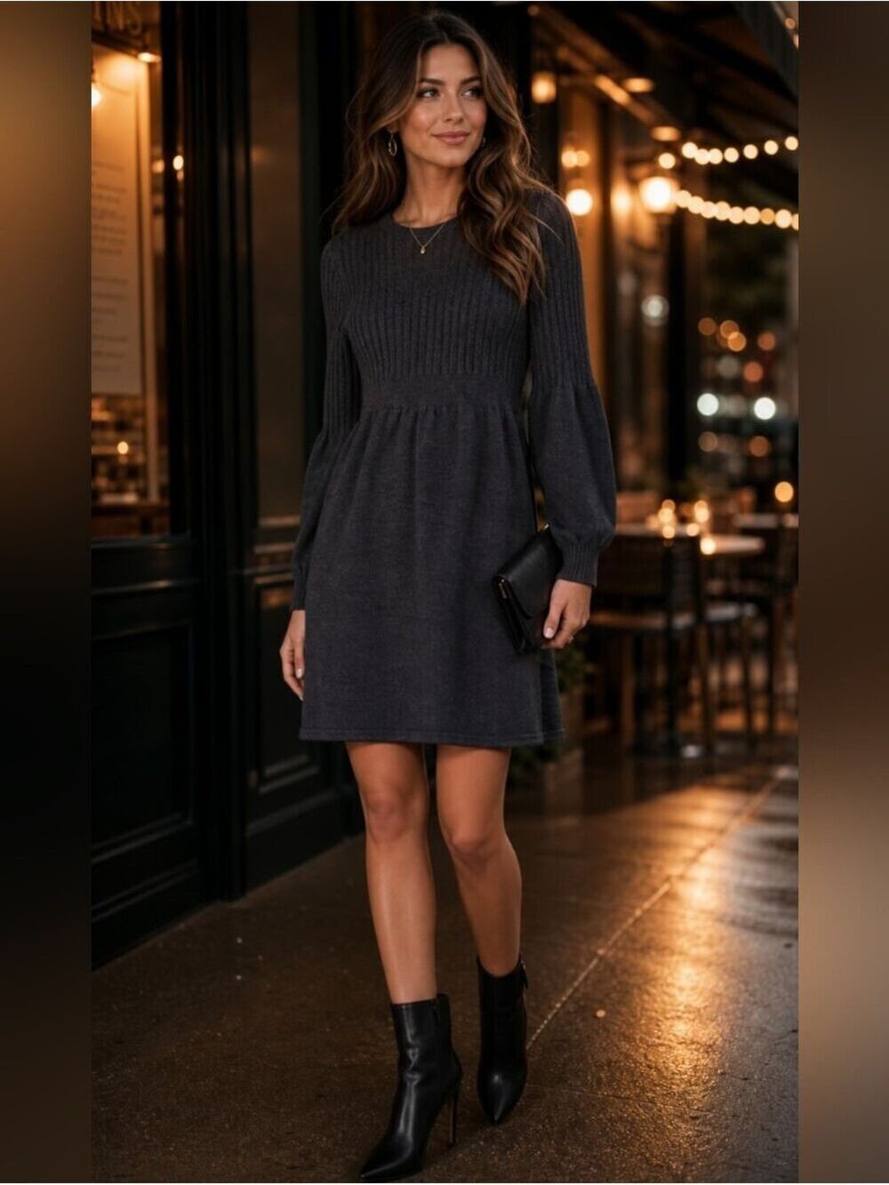 Ann Taylor Gray Cable knit wool blend sweater dress, size Small Minimalist